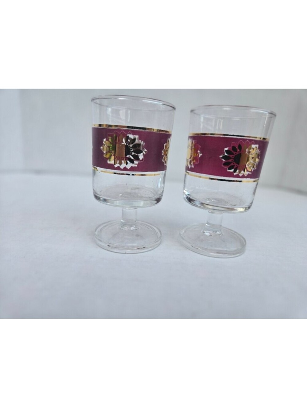 2 Luminarc France Goblets with Purple and Gold Band